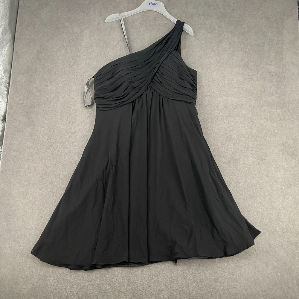 Bill Levkoff One-Shoulder Cocktail Dress Womens 18 Black Pleated Design Side Zip